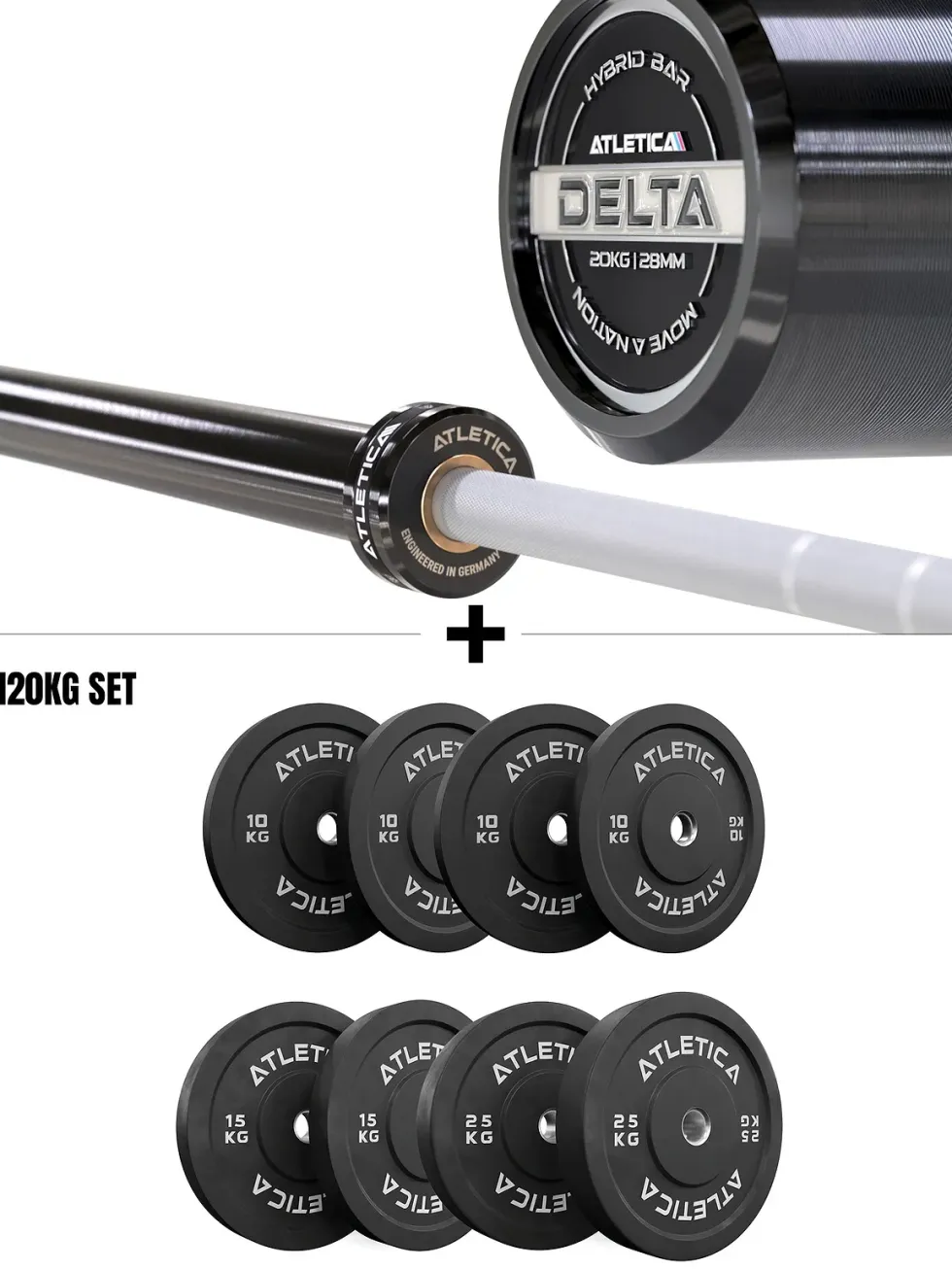 Delta Shadow Set I Delta Langhantel & 120kg Black Bumper Plates