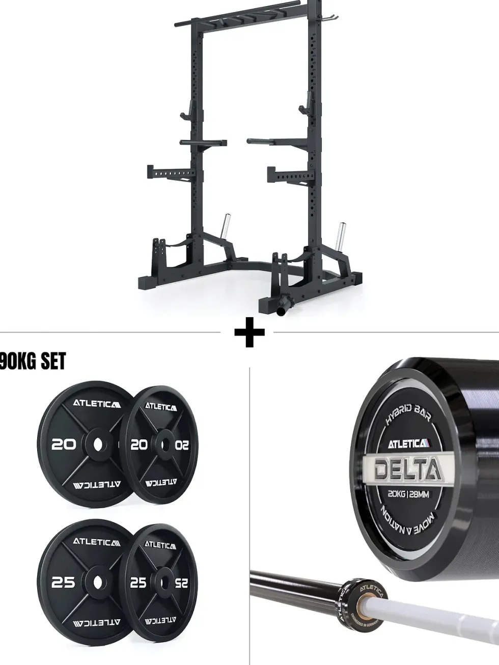 Foundation Set I Squat Rack & Langhantel Delta & 90kg Iron Plates