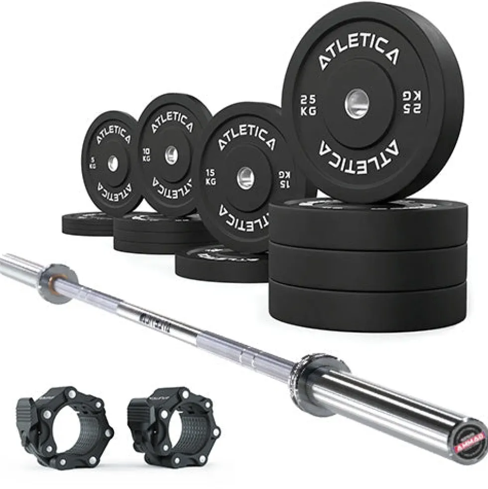 Gamma Langhantel Chrome | Bumper Plates Schwarz 190kg | Pro Hantelverschlüsse