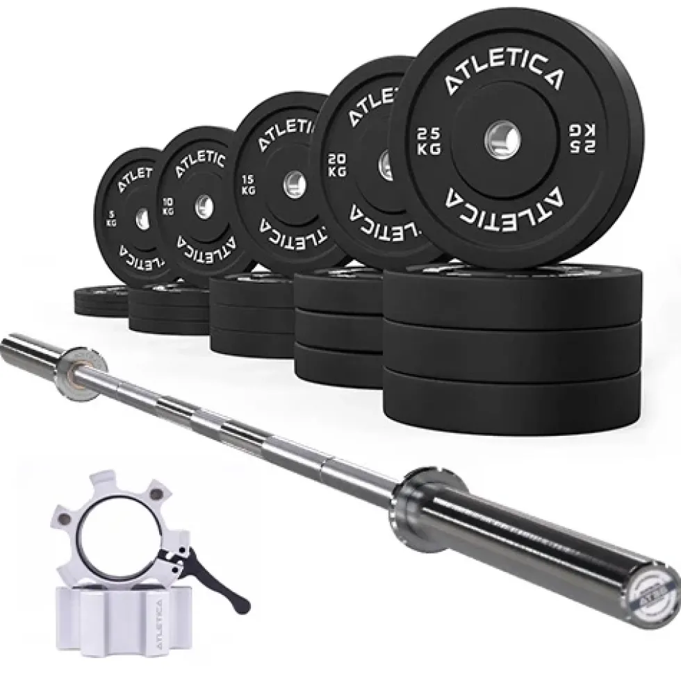 Langhantel Set Beta Chrome I Bumper Plates 300kg I Aluminiumverschlüsse weiß