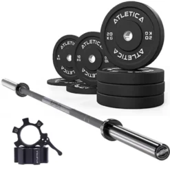 Langhantel SET Delta Battleship Grey | 110 kg Bumper Plates Schwarz | Aluminium Verschlüsse Schwarz