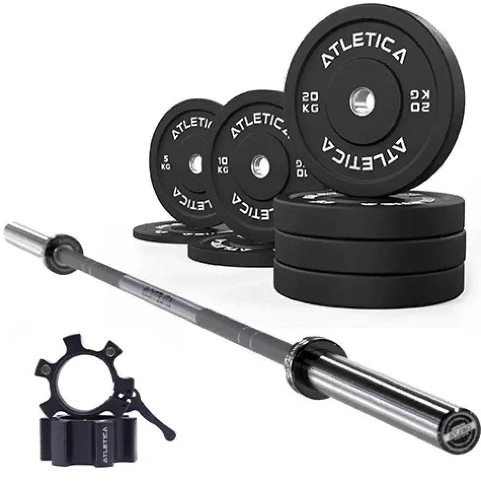 Langhantel SET Delta Battleship Grey | 110 kg Bumper Plates Schwarz | Aluminium Verschlüsse Schwarz