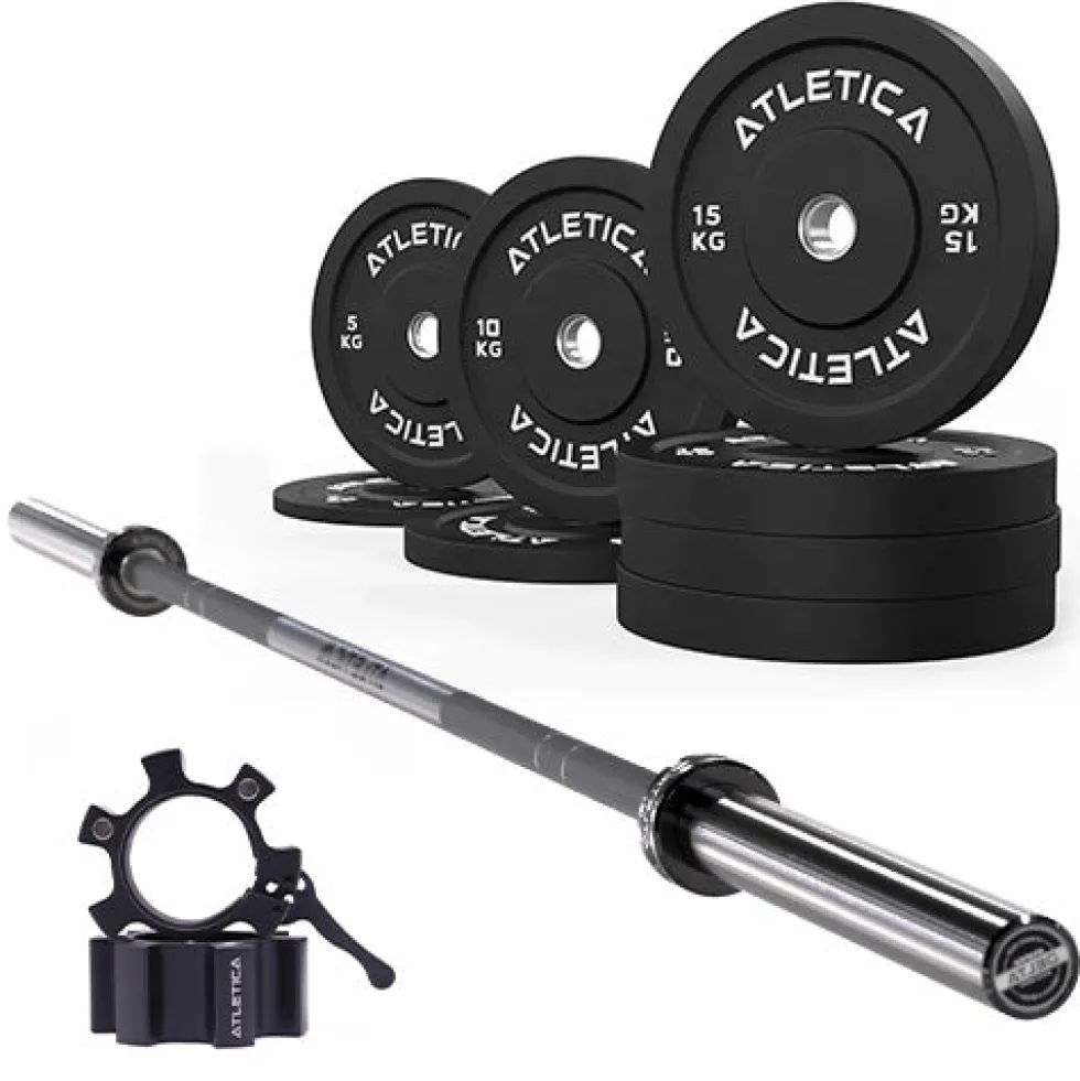 Langhantel Set Delta Battleship Grey | Bumper Plates Schwarz 90kg | Aluminium Hantelverschlüsse