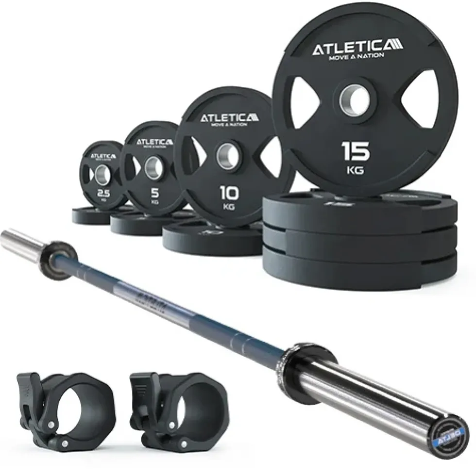 Langhantel Set Delta Dark Blue I 2H Gripper Plates 95kg I Kautschuk Verschlüsse