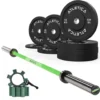Langhantel Set Delta Electric Green | Bumper Plates Schwarz 90kg | Aluminium Hantelverschlüsse