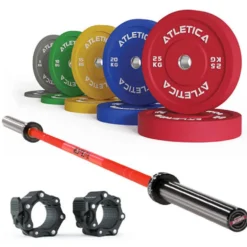 Langhantel SET Delta Electric Red | 150 kg Color Bumper Plates | Pro Hantelverschlüsse