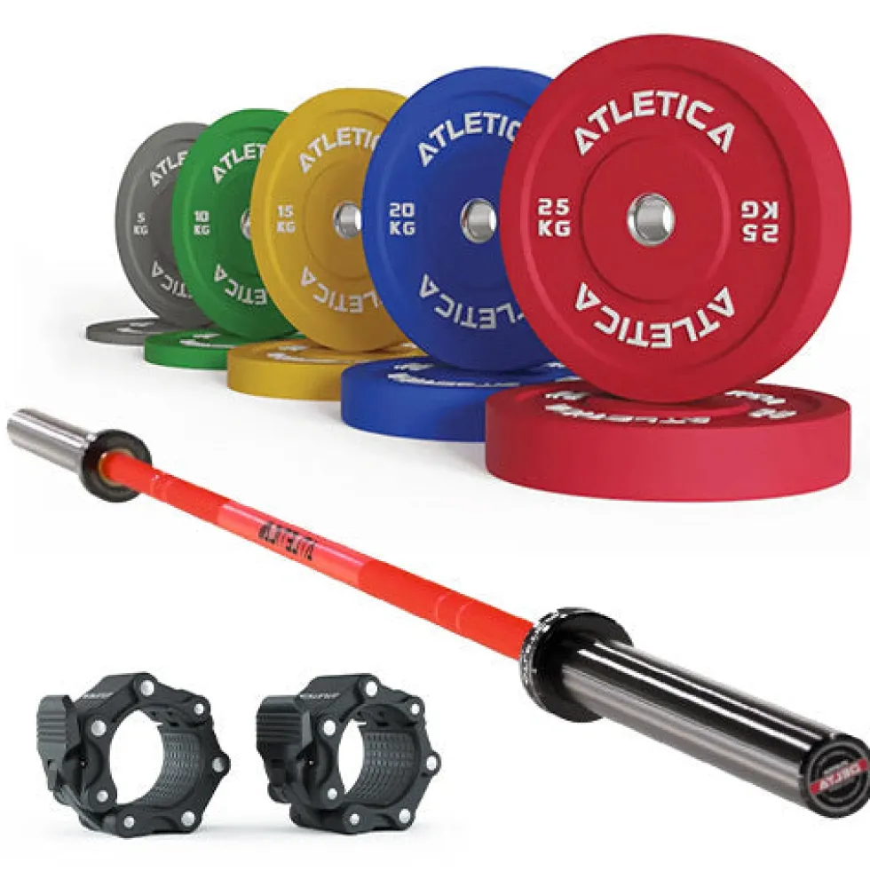 Langhantel SET Delta Electric Red | 150 kg Color Bumper Plates | Pro Hantelverschlüsse
