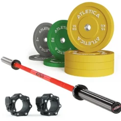 Langhantel Set Delta Electric Red | Color Bumper Plates 90kg | Pro Verschlüsse