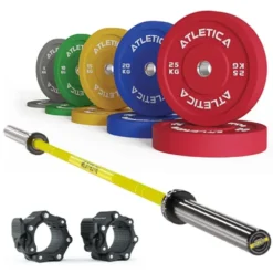 Langhantel Set Delta Electric Yellow | Color Bumper Plates 150kg | Pro Verschlüsse