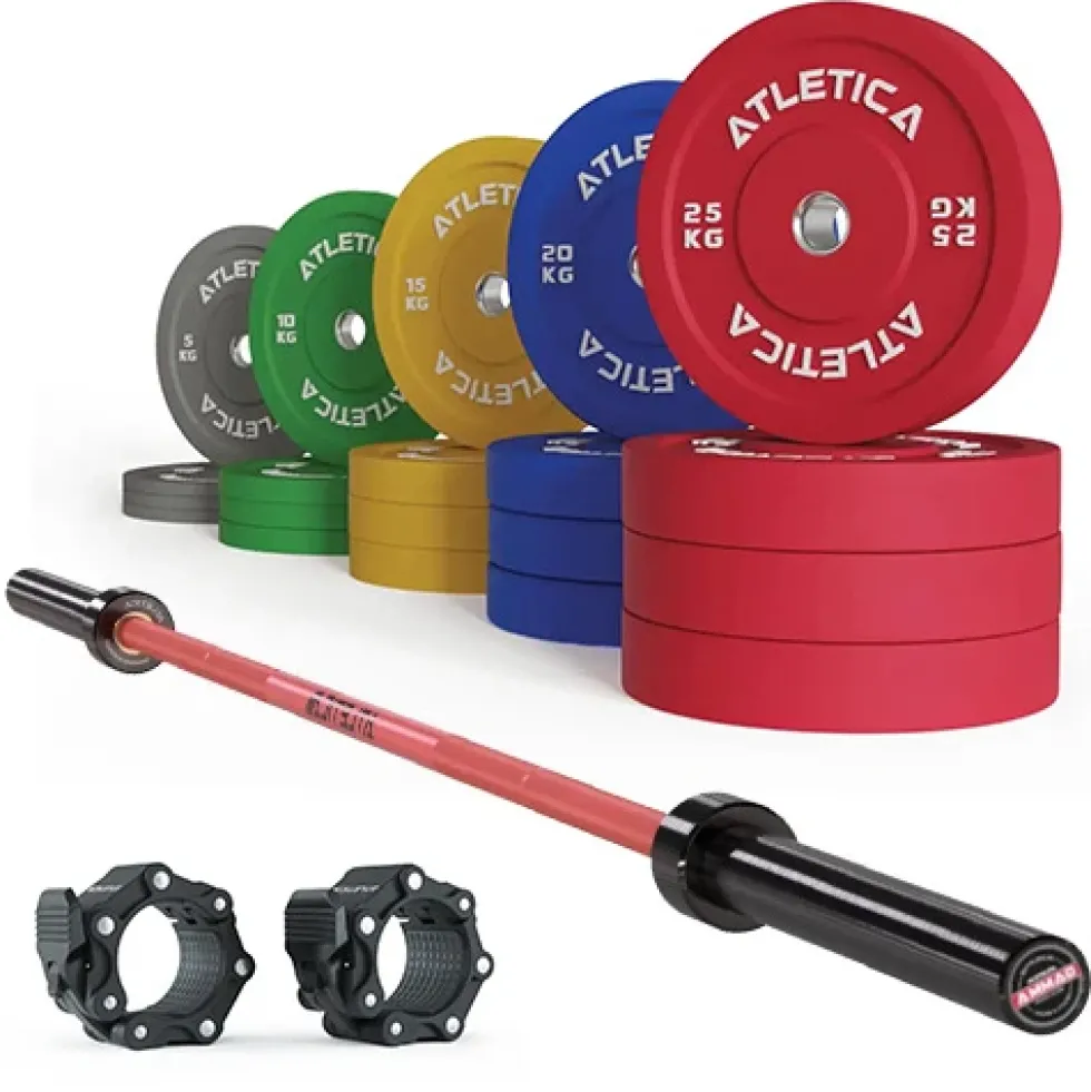 Langhantel Set Gamma Red I Color Bumper Plate Set 300kg I Pro Collars