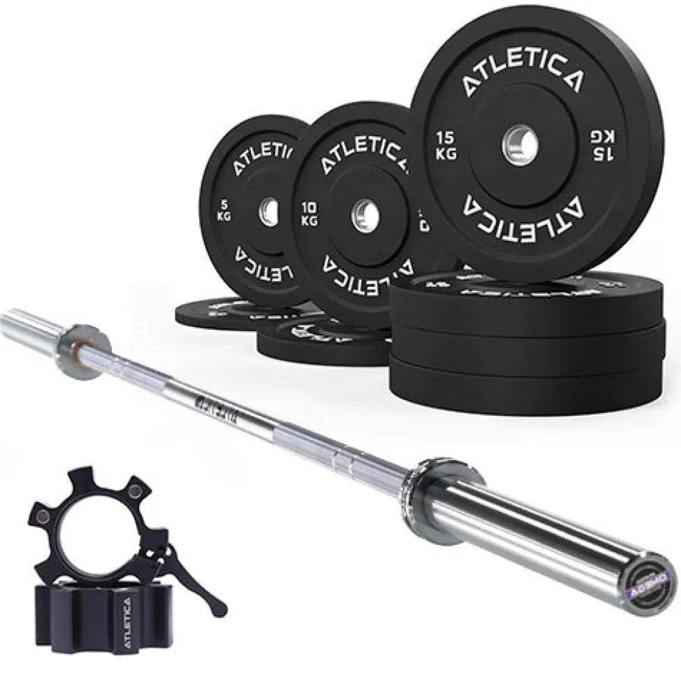 Langhantel SET Omega | Bumper Plates SET Schwarz 90kg | Aluminium Verschlüsse