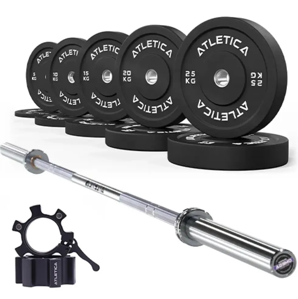 Omega Langhantel | Bumper Plates Schwarz 150kg | Aluminium Verschlüsse